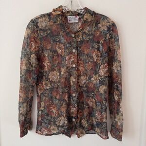 Vintage‎ 90s Lacy Afternoon Romantic Sheer Floral Top Womens S Y2K Grunge Boho